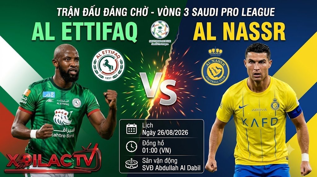 Nhận định trực tiếp trận đấu Al Ettifaq vs Al Nassr vòng 3 Saudi Pro League ngày 26/08 cùng chuyên gia Xoilac TV.