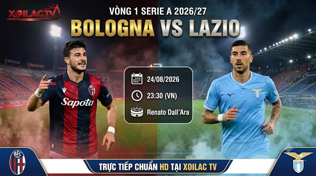 Nhận định trận đấu Bologna vs Lazio vòng 1 Serie A 2026/27 trực tiếp tại Xoilac TV