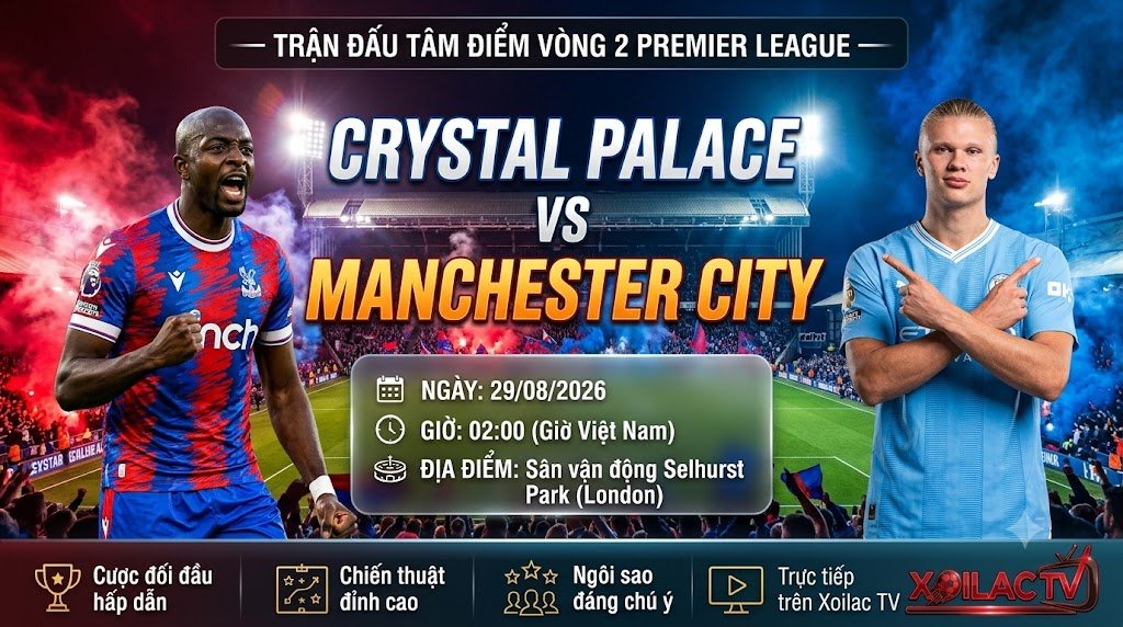 Nhận định bóng đá Crystal Palace vs Man City (02h00, 29/08) chi tiết trên nền tảng Xoilac TV.
