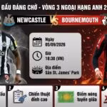 Ảnh bìa nhận định trận đấu Newcastle vs Bournemouth vòng 3 Ngoại hạng Anh trực tiếp trên Xoilac TV.